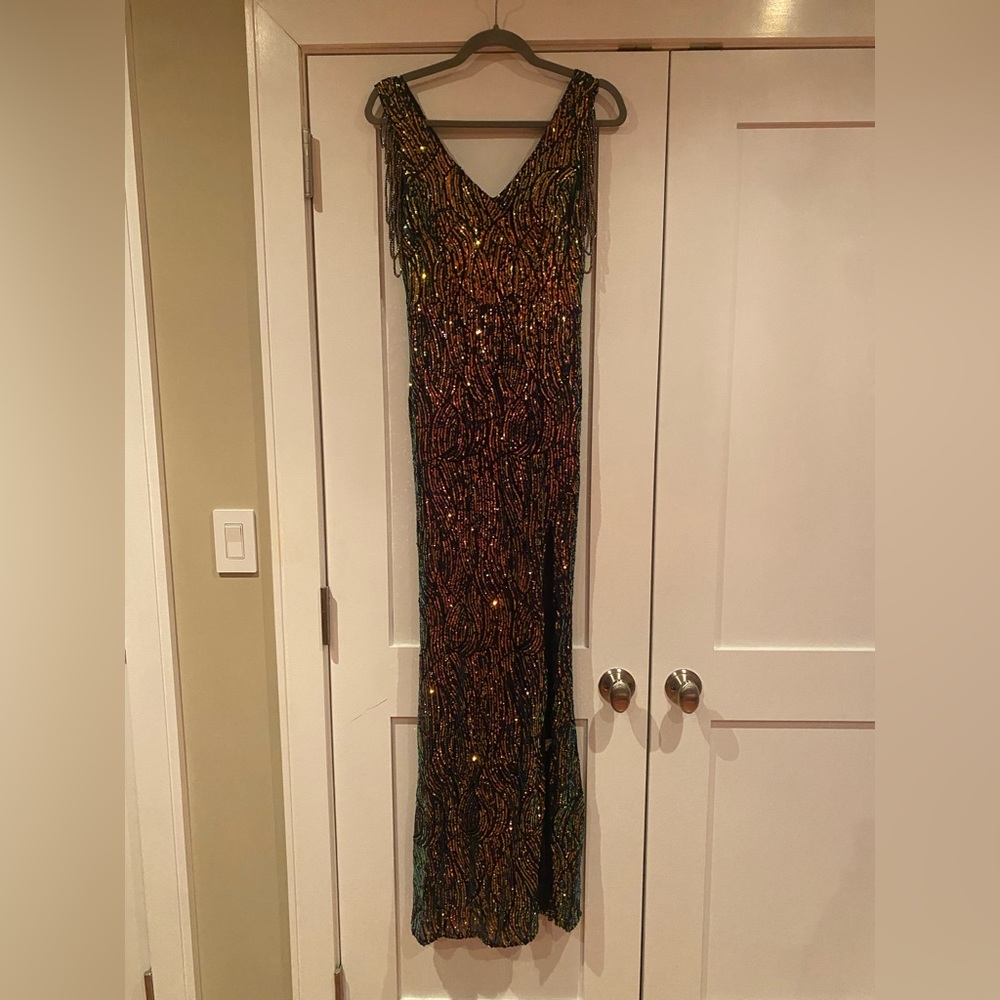 Kalinnu colorful sequin gown with shoulder beading